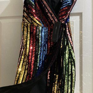 Black multi color rainbow sequin dress